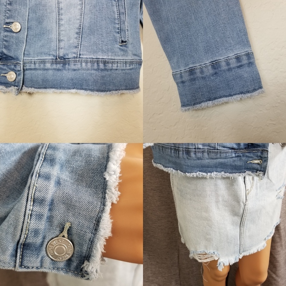 NINE WEST Frayed Edge Distressed Jean Jacket - Picture 7 of 8